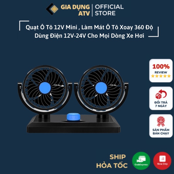 Quạt Ô Tô 12V Mini Làm Mát Ô Tô Xoay 360 cắm đầu tẩu Dùng Điện 12V-24V Cho Mọi Dòng Xe Hơi - Quạt Cổng USB CARZONE.TOP