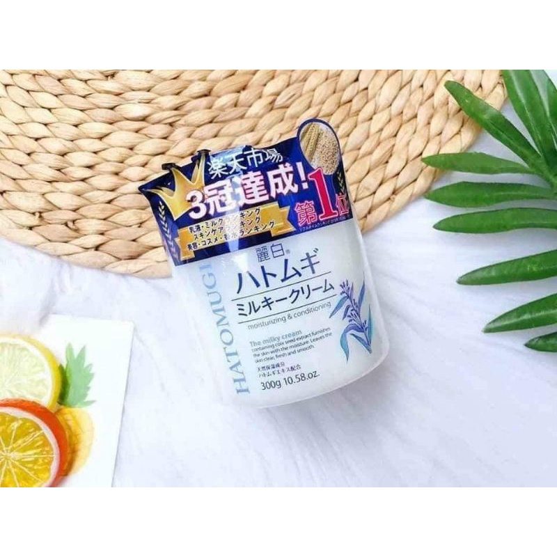 Kem Dưỡng Ẩm Trắng Da Ý Dĩ Hatomugi Moisturizing &amp; Conditioning The Milky Nhật Bản Hủ 300g