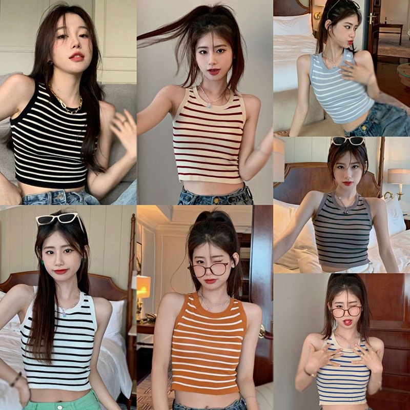 Áo Croptop Sát Nách Cổ Tròn Dáng Ôm Thời Trang Mùa Hè Cho Nữ