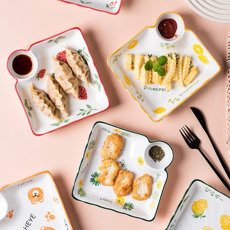 ĐĨA SỨ KÈM KHAY CHẤM | ĐĨA ĂN PHỞ CUỐN | ĐĨA HOA QUẢ KÈM KHAY CHẤM | ĐĨA SỨ CÓ KHAY CHẤM