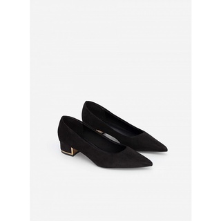 Vascara Giày Bít Mũi Nhọn Nubuck Gót Đính Metallic - BMN 0486 - Màu Đen