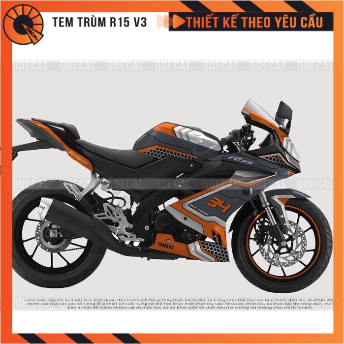 Tem trùm R15 V3 decal 3 lớp kiểu Cam đen