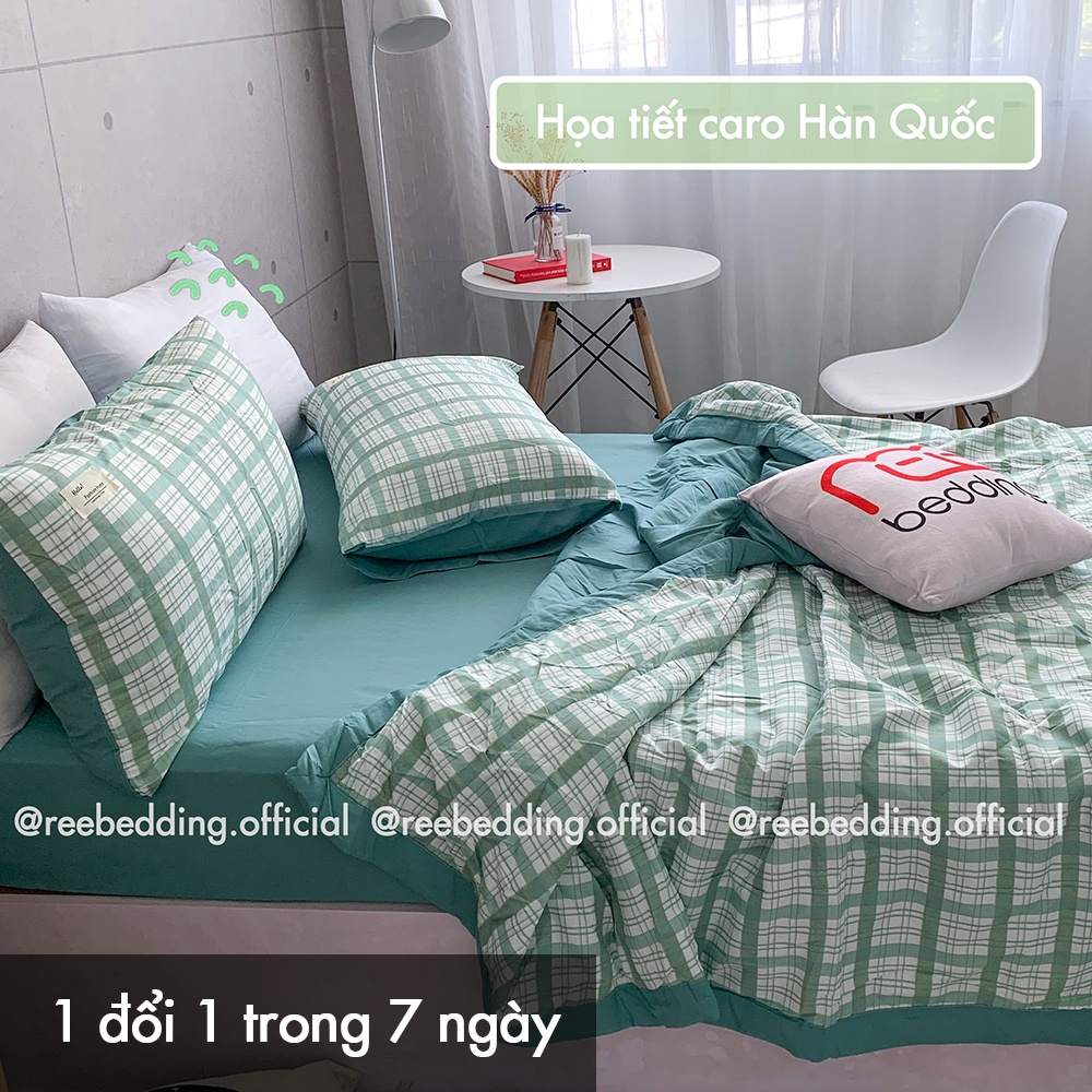 Bộ chăn ga gối Chần Bông Cotton TC REE Bedding caro nhiều màu đủ size giường nệm | BigBuy360 - bigbuy360.vn