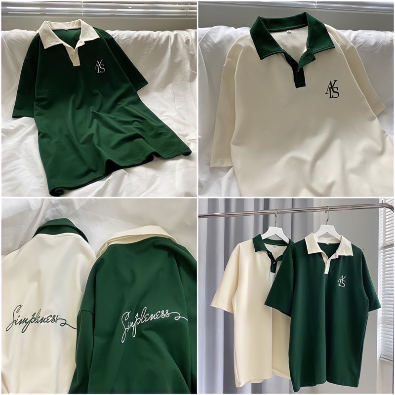 Áo Thun Polo Form Rộng ATYS 2 Màu Xanh Lá/ Kem Chất Thun Cotton Nam Nữ Unisex (Hàng Sẵn)