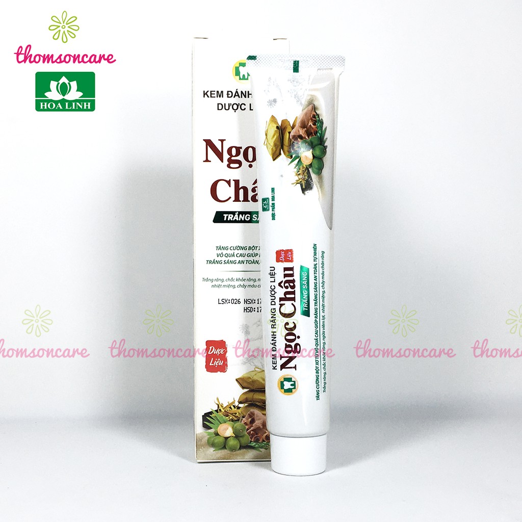 Kem đánh răng trắng sáng Ngọc Châu từ thảo dược - Mẫu mới 125g từ vỏ cau, tẩy trắng răng, giảm sâu răng