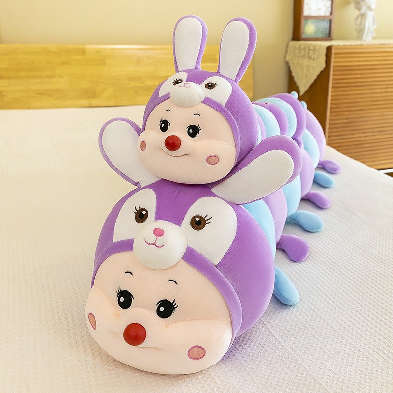 Gấu Bông Sâu , Thú Nhồi Bông Sâu Tai Thỏ Sâu Biến Hình Nhiều Chân Cute Size 80Cm-1M-1M2-1M5