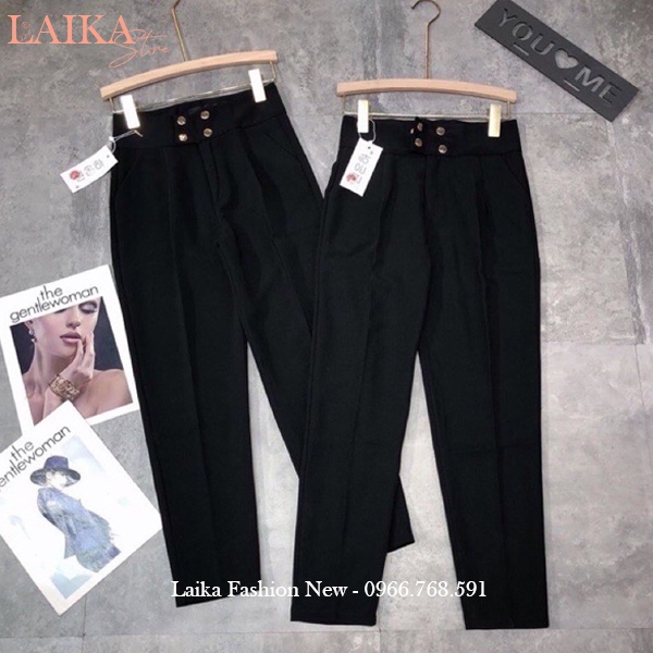 Quần baggy cạp cao công sở nữ phối 4 cúc bấm màu Đen dáng quần tây nữ lưng cao đi học làm công sở vải tuyết mưa dày mềm