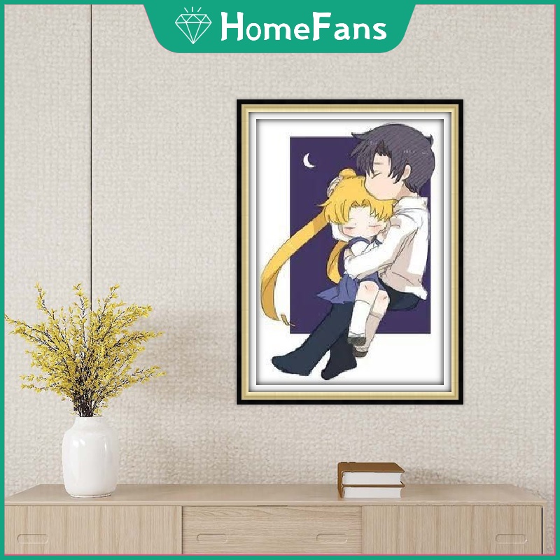 Bộ Tranh Đính Đá 5D Họa Tiết Thủy Thủ Mặt Trăng Độc Đáo Kích Thước 30x40cm/40x50cm