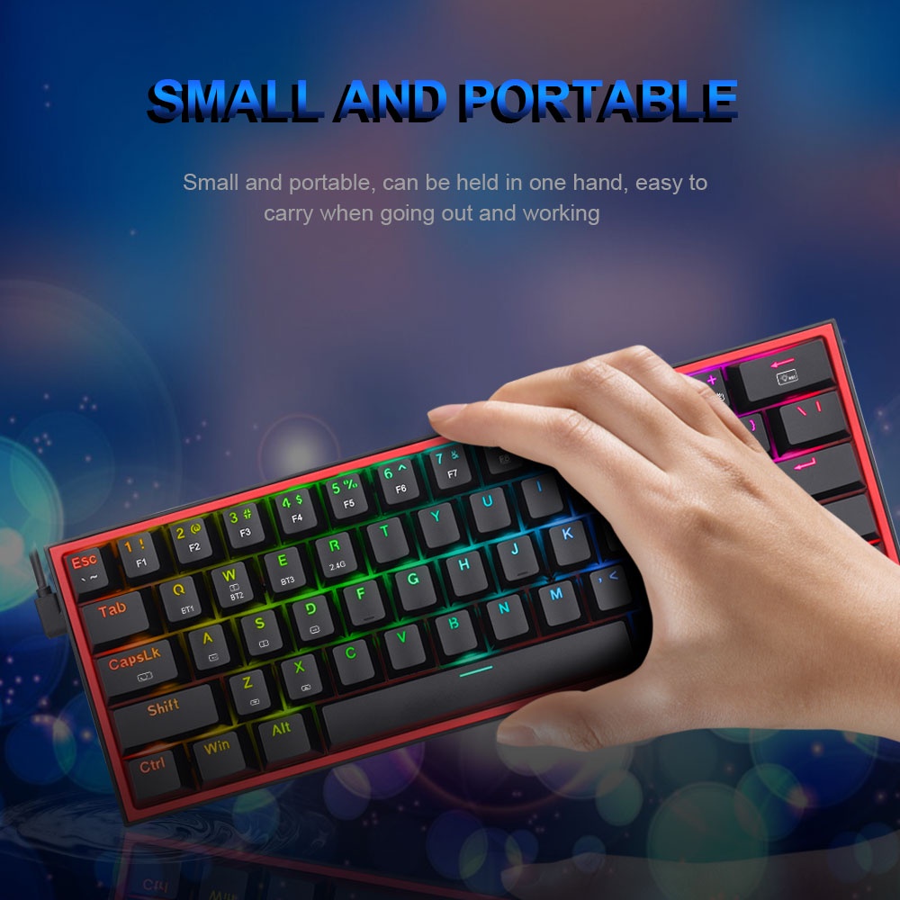 Bàn phím cơ Redragon Fizz Pro K616 RGB USB Bluetooth 2.4G 61 phím 3 chế độ với công tắc màu đỏ