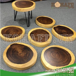 [Hot sale] Ghế đôn mặt gỗ/ Bàn cafe me tây mặt tròn tự nhiên đường kính 40-49 x dày 4 cm