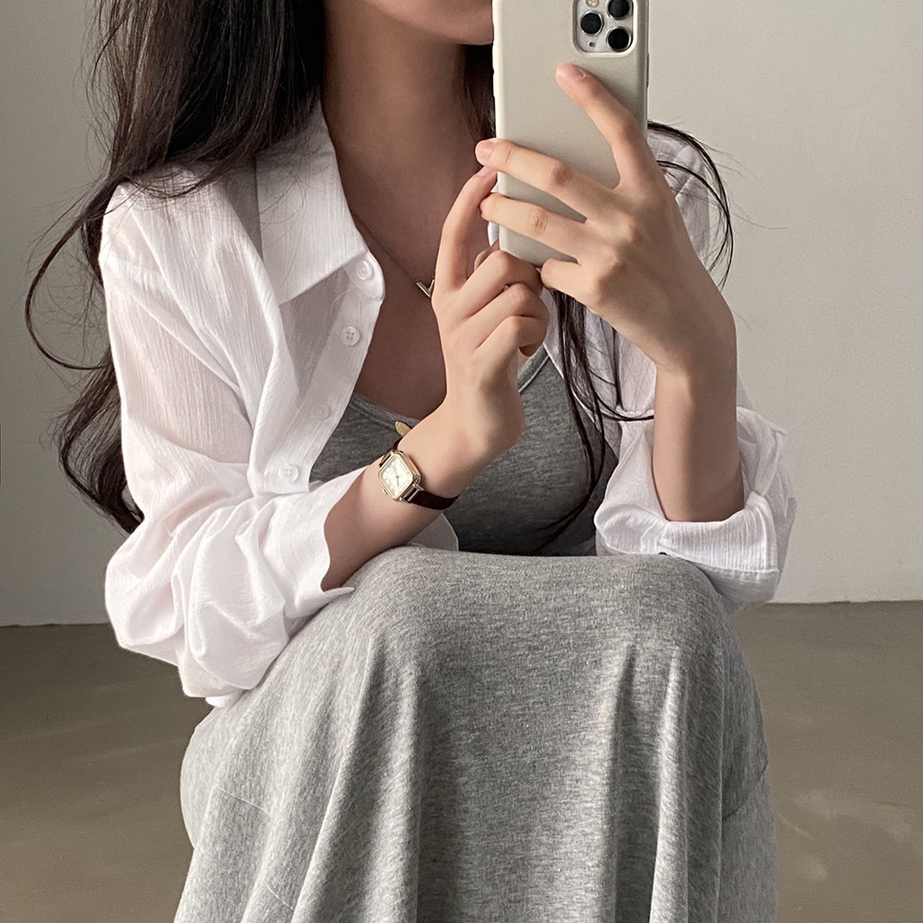 Áo Sơ Mi Dài Tay Thắt Nơ Lưng Thời Trang Mùa Hè Hàn Quốc Dành Cho Nữ