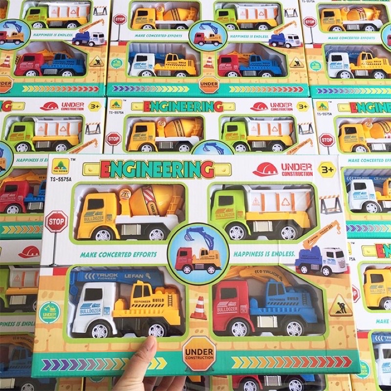Đồ chơi hộp 4 xe công trình chạy đà