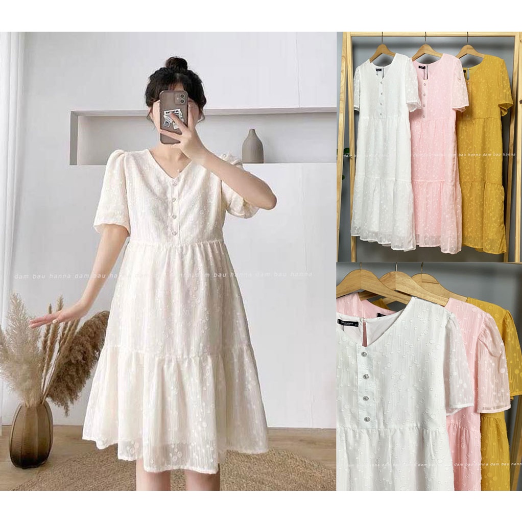 [HANNA] Đầm bầu dự tiệc sang chảnh cho mẹ trẻ có size 40-80kg mẫu xinh vải cao cấp thoáng mát không nhăn đầm dài qua gối