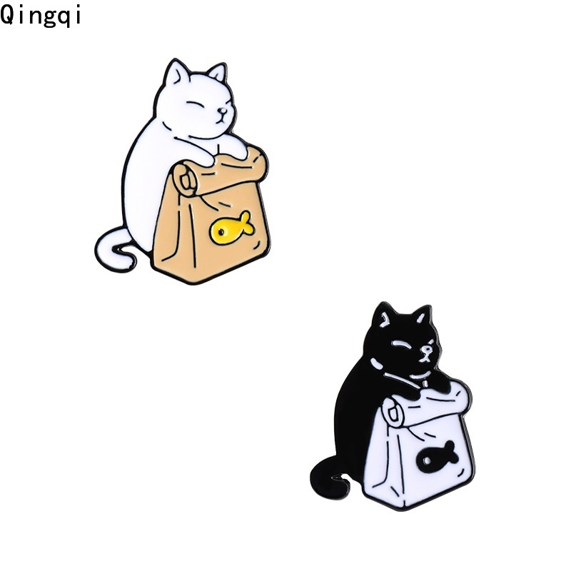 Ghim cài áo MISS ZOE hình mèo và cá dễ thương độc đáo