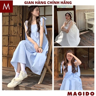 Đầm maxi đi biển babydoll 2 dây buộc nơ hàn quốc ,váy suông form to rộng -MAGIDO