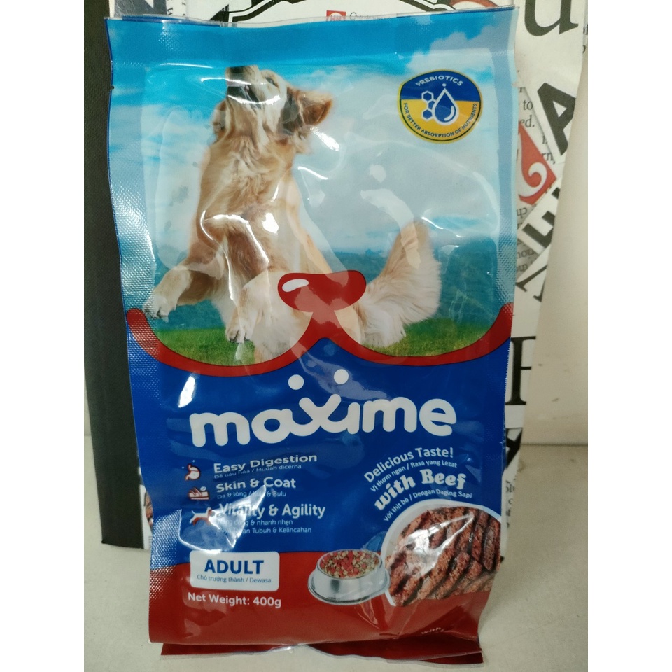 Thức ăn chó lớn Maxime vị thịt bò 400gam.