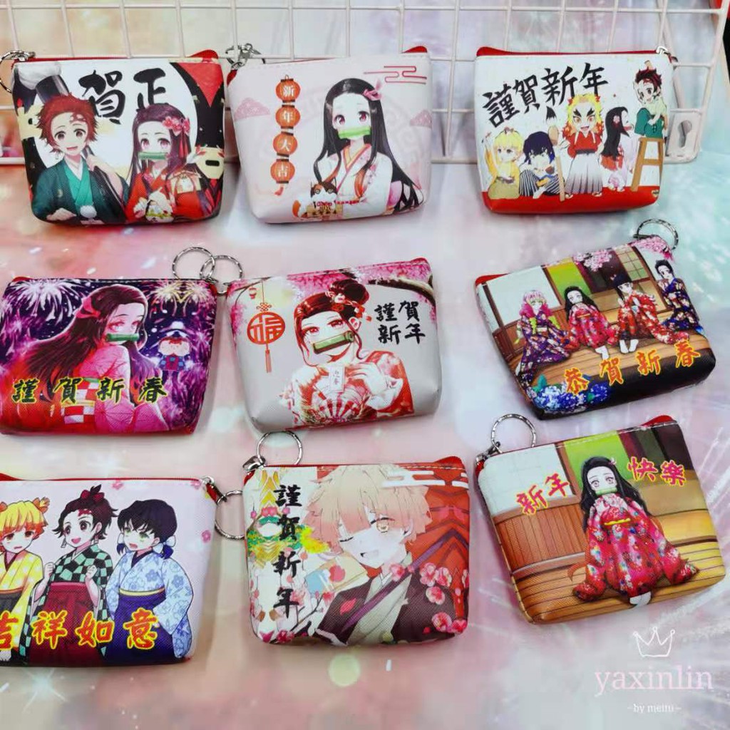 Ví Ngắn Đựng Tiền Xu Kamado Tanjiro Nezuko My Wife Zenitsu Bằng Da pu In Họa Tiết Demon Slayer
