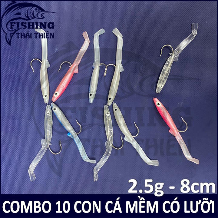 Combo 10 con mồi mềm có lưỡi câu cá lóc, chẽm, tráp, mú, vược