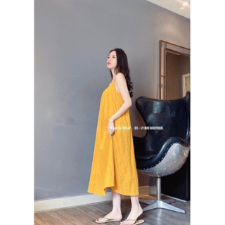 Đầm maxi nữ, váy xuông 2 dây đan lưng chất đũi xước mềm mịn siêu mát