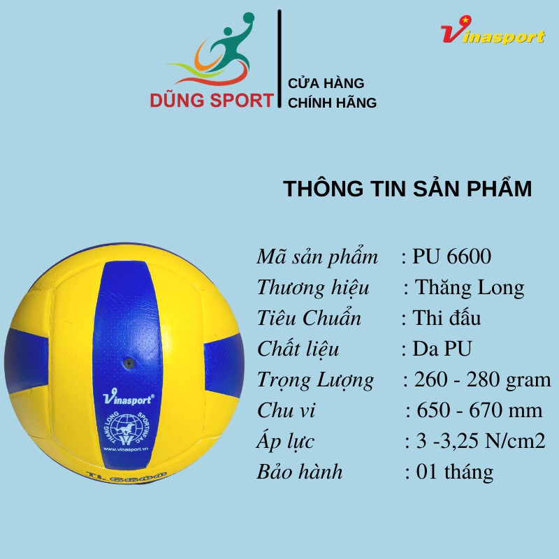 Bóng chuyền Thăng Long da PU6600 /tặng túi lưới và kim bơm tiêu chuẩn