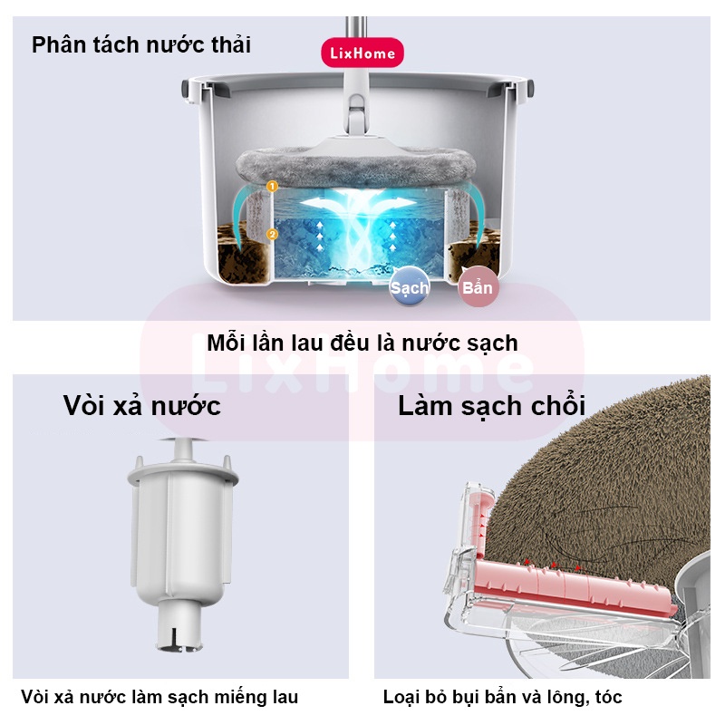 Cây Lau Nhà Thông Minh K9 Chổi Lau Nhà tự vắt, tự Tách Nước Bẩn 360 độ