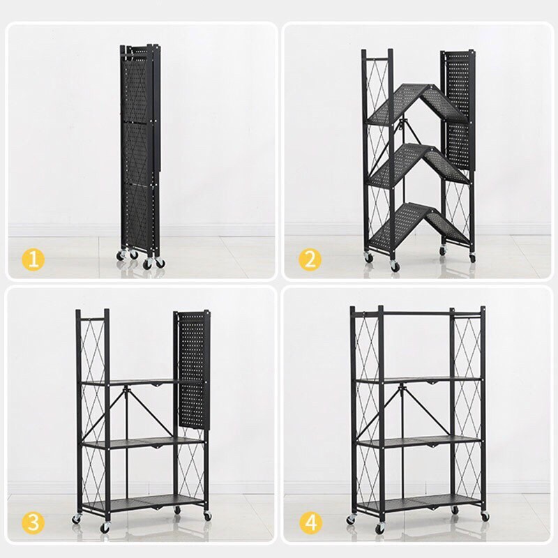 Kệ sắt xếp gọn thông minh 4 tầng có bánh xe
