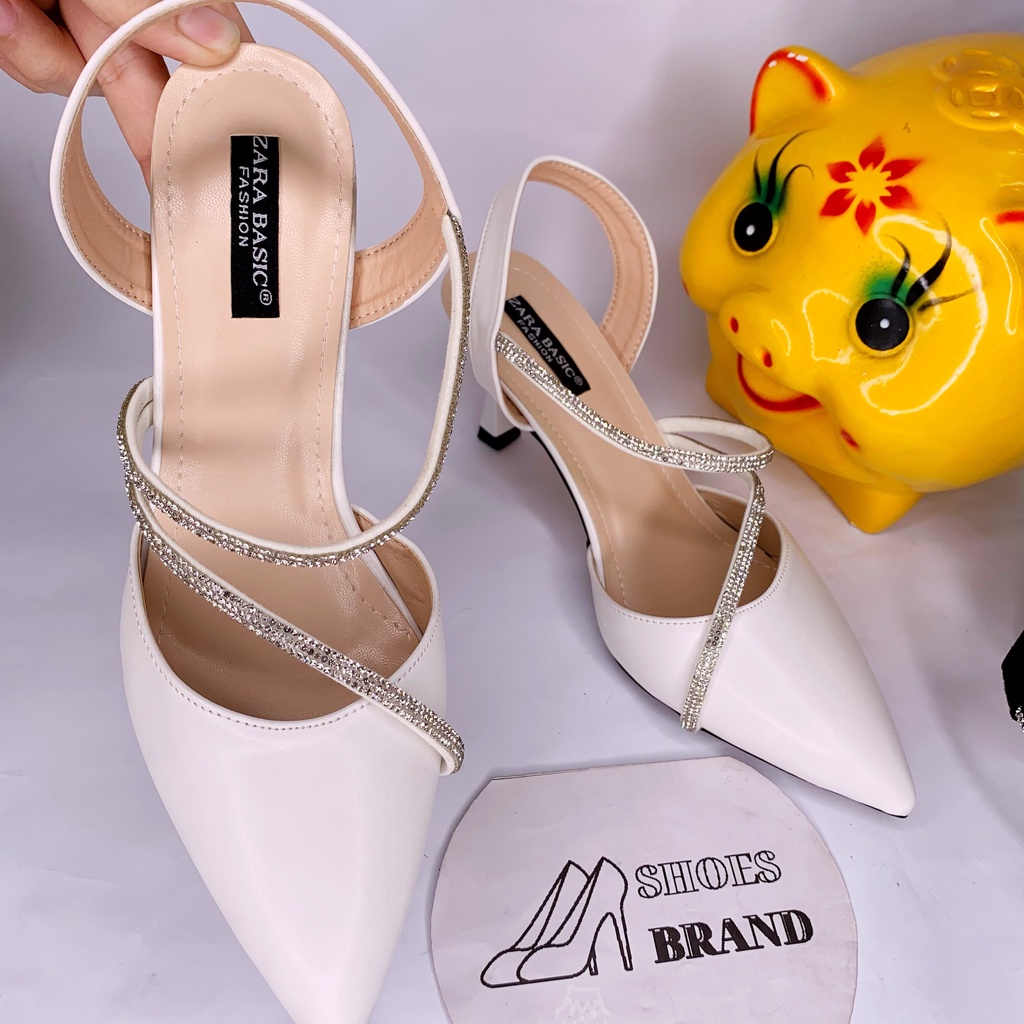 Giày cao gót nữ, sục mũi nhọn có hậu dây đính hạt xoàn - MÃ C03