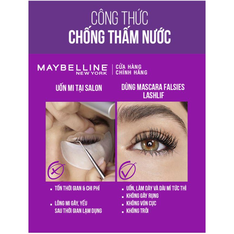 Mascara Uốn Mi, Làm Dài Và Dày Mi Tức Thì Maybelline The Falsies Lash Lift Waterproof - Very Black 8.6ml