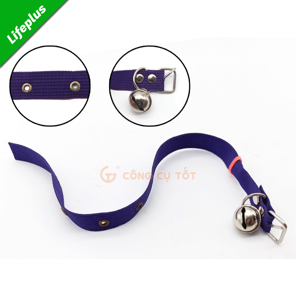 Vòng cổ chó mèo cỡ 21-32cm lục lạc bạc vải dù màu tím đậm