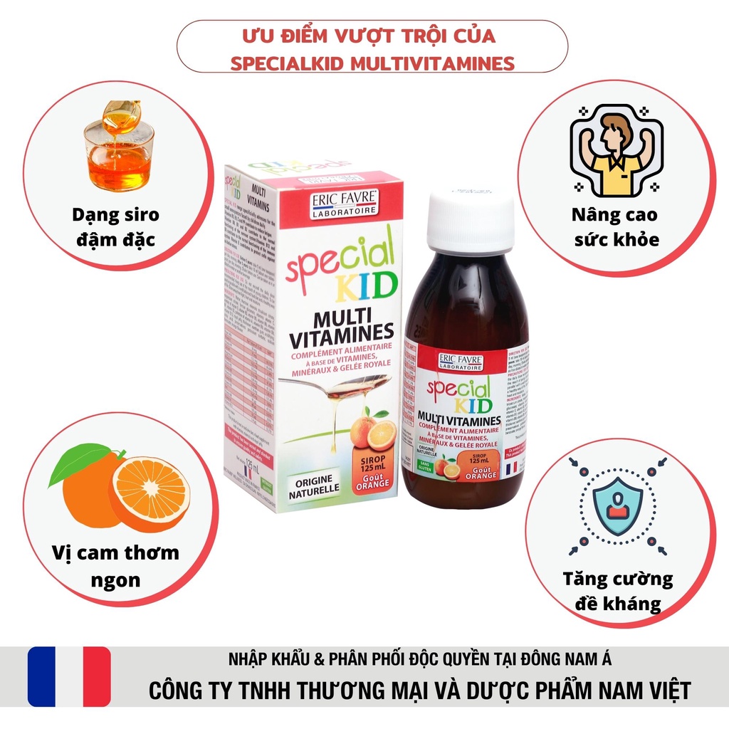 Siro Nâng cao thể chất ♥ Bổ sung Vitamin và Khoáng chất ♥ Special Kid Multivitamines 125ml [Eric Favre - Pháp]