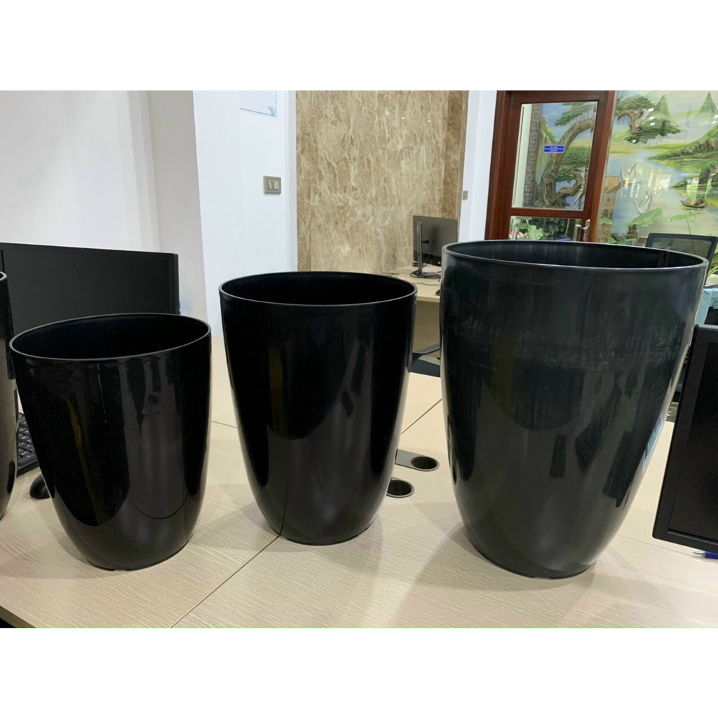 Chậu nhựa bom trơn giả sứ cao cấp_Chậu bầu dáng cao lòng sâu ( màu trắng)