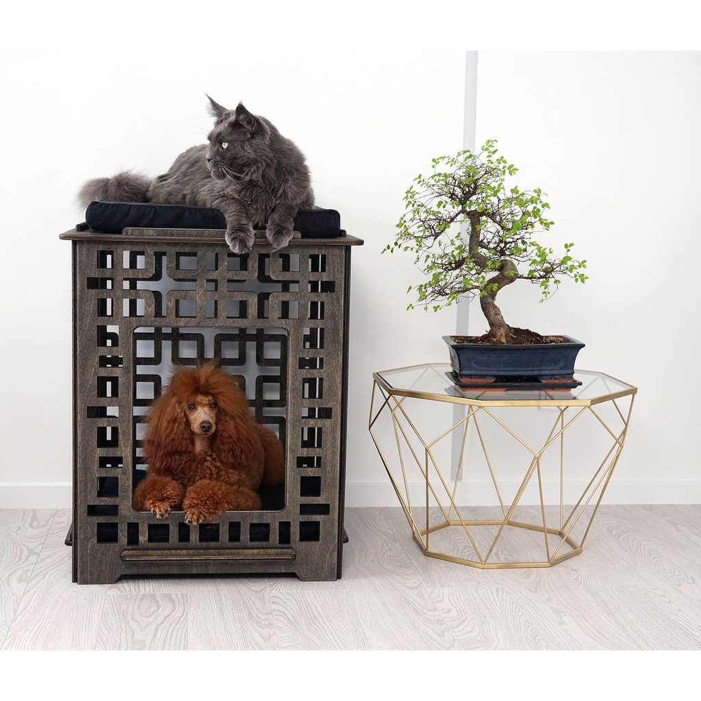 Chuồng chó mèo bằng gỗ lắp ghép TiTi Wood WCA01 gia công cắt CNC cao cấp cho thú cưng