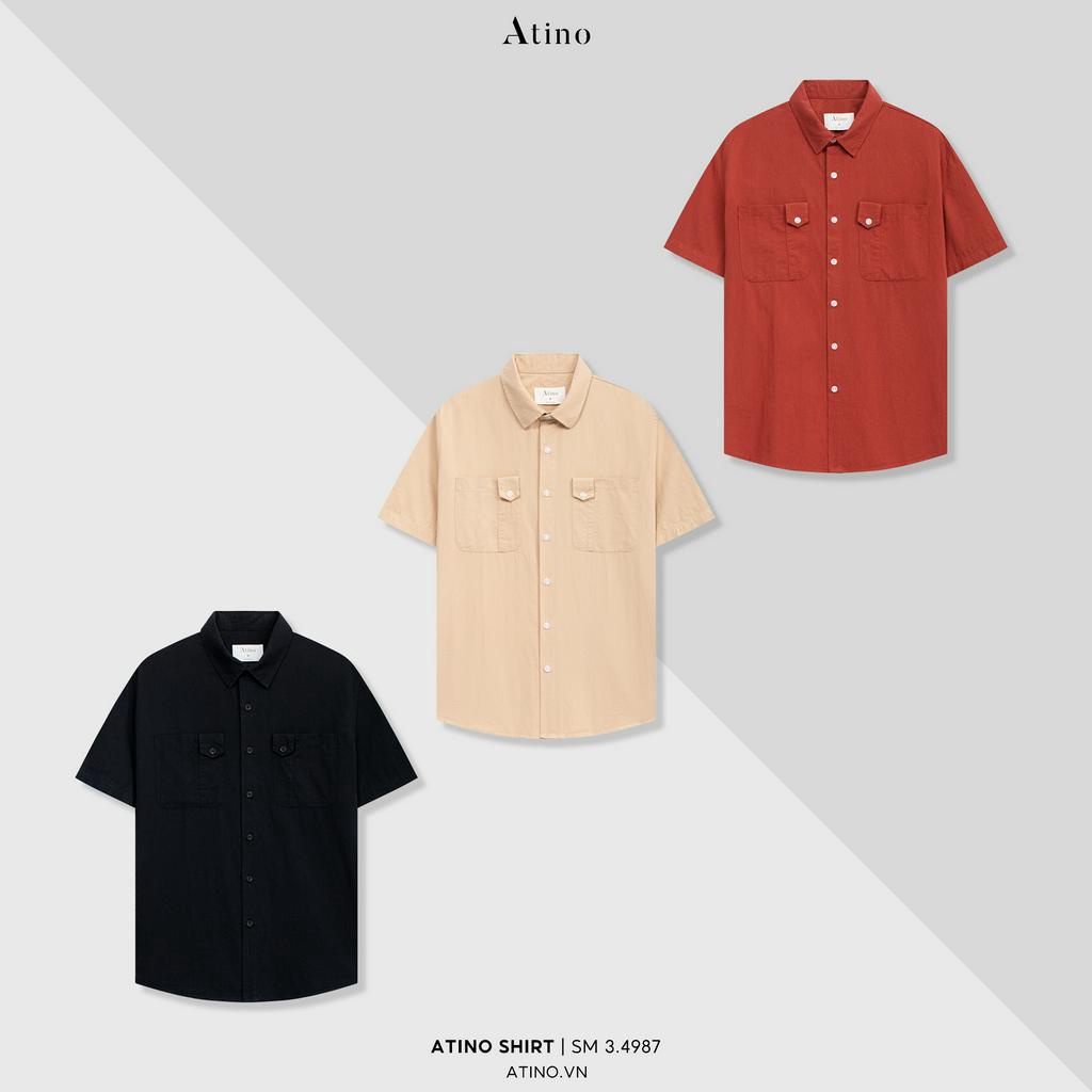 Áo sơ mi cộc tay Cuban Shirt Nam Trơn ATINO vải 100% Cotton form regular SM3.4987
