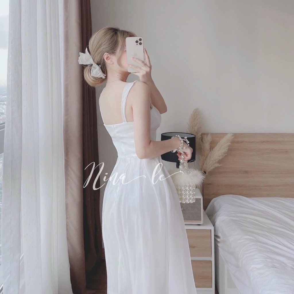Váy đầm voan  trắng 2 dây công chúa có mút ngực phù hợp đi tiệc ,đi chơi cùng người yêu...
