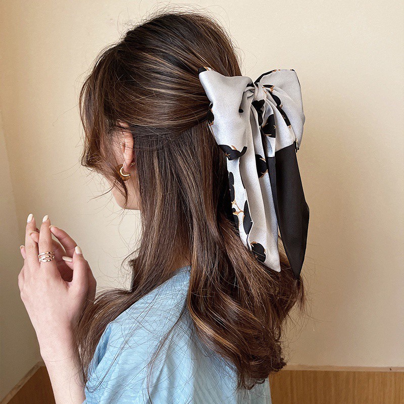 Dây Buộc Tóc Ruy Băng Thắt Nơ In Họa Tiết Hoa Phong Cách Hàn Quốc Thời Trang Cho Nữ