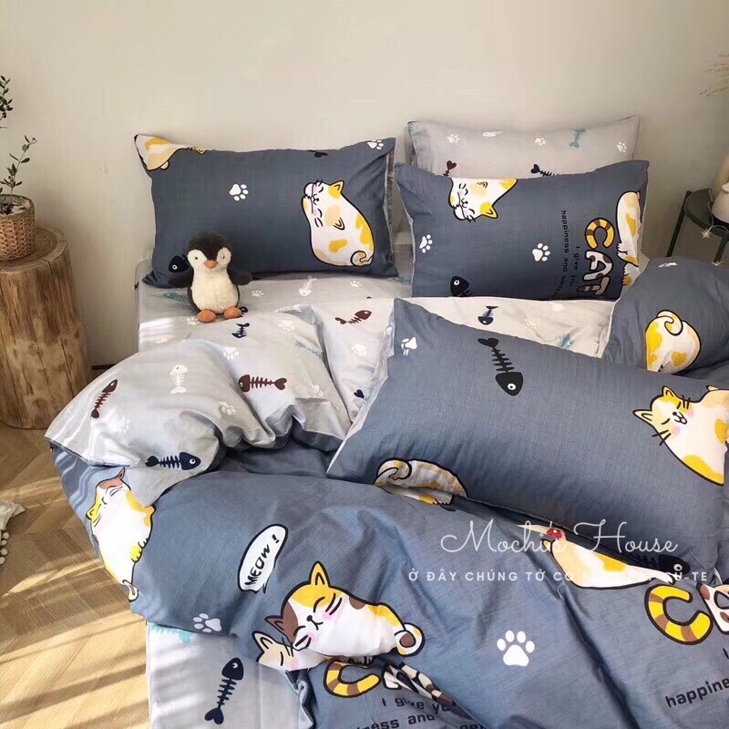 [VẢI SIÊU ĐẸP] BỘ CHĂN GA GỐI COTON POLY NHỮNG CHÚ MÈO MẬP MẠP SIÊU XINH | BigBuy360 - bigbuy360.vn