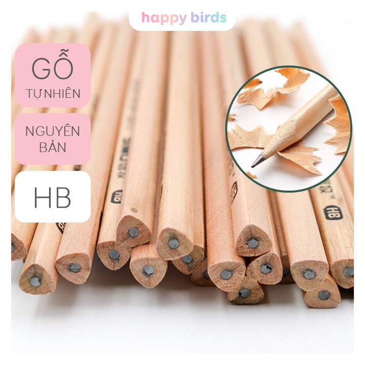 Bút chì HB gỗ ghi chép vẽ chân dung thân gỗ trơn thô thân thiện với môi trường - The Happy Birds