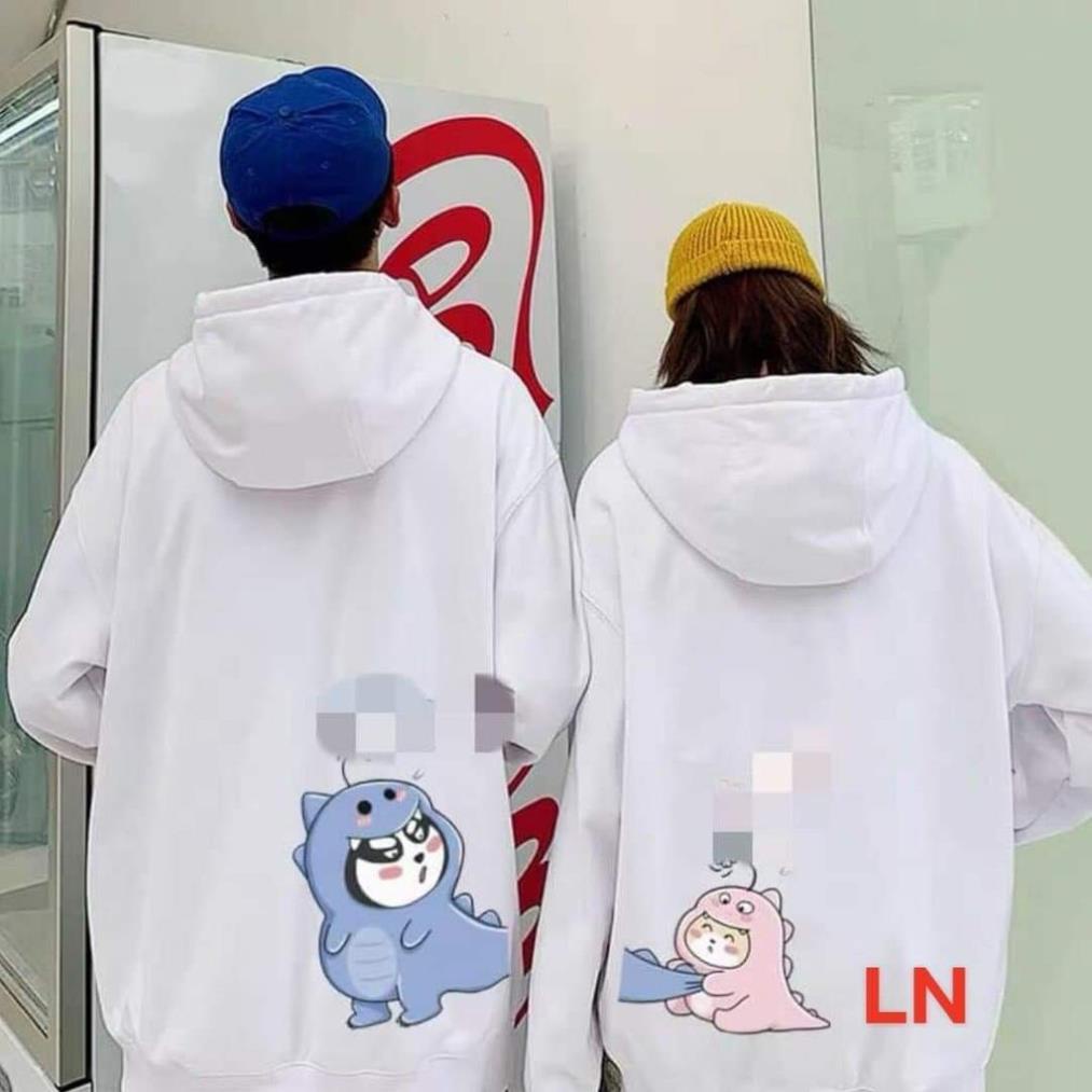 SHOP NHÀ CÁ Áo hoodi đôi khủng long hồng bám đuôi khủng long xanh