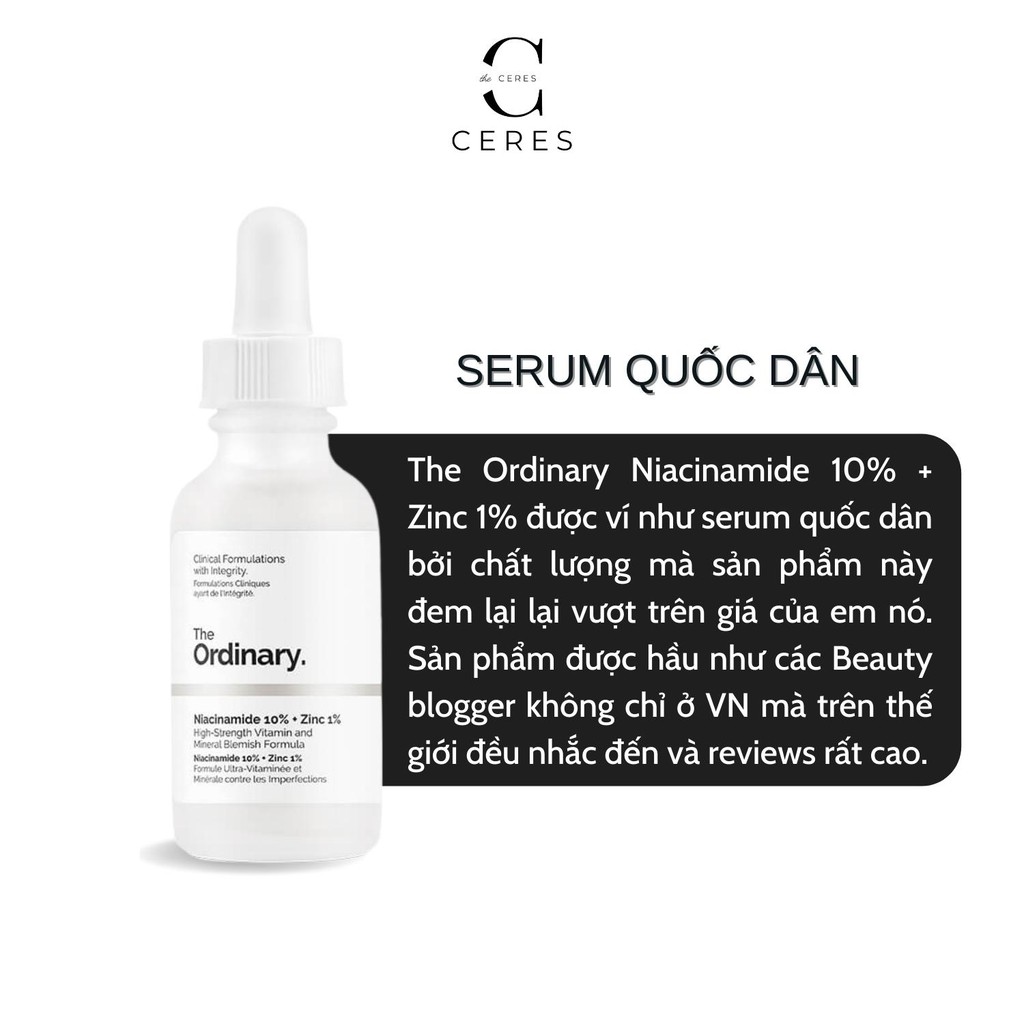 Tinh Chất Niacinamide 10% + Zinc 1% - The Ordinary Serum Giảm Mụn Thu Nhỏ Lỗ Chân Lông