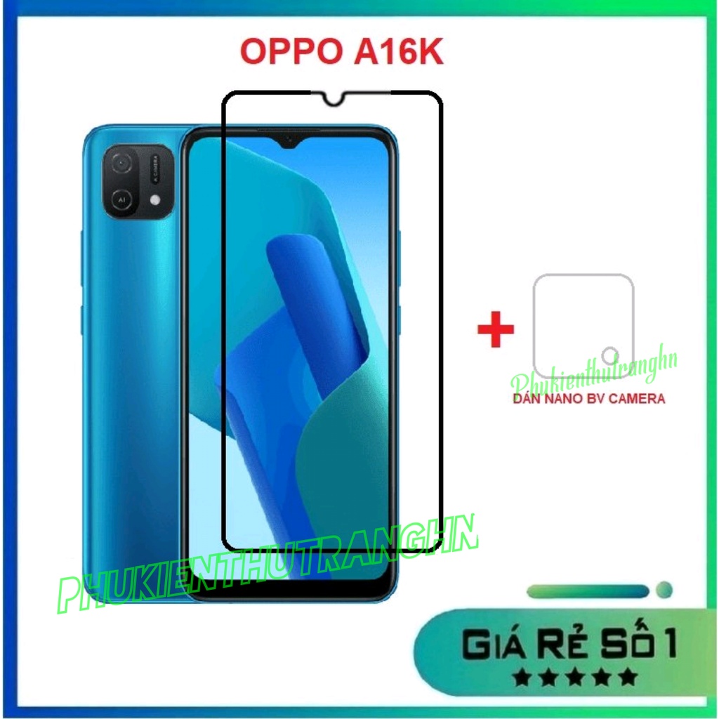 Combo Oppo A16K kính cường lực full màn hình + dán bảo vệ camera chống trầy xước bụi bẩn