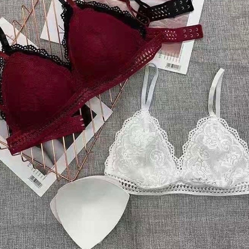 Áo bra nữ ren hoa nâng ngực cài sau - Áo bralette coton mềm không gọng mút mỏng Yly276