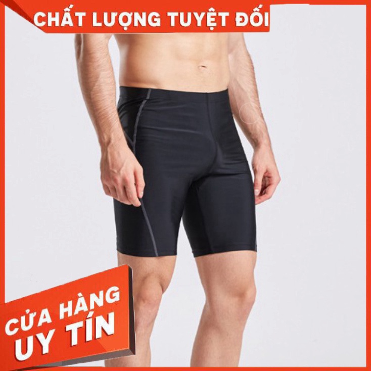 Quần bơi nam lửng form dài trên gối màu đen đơn giản, đồ bơi nam boxer QBL022 - Hàng nhập khẩu
