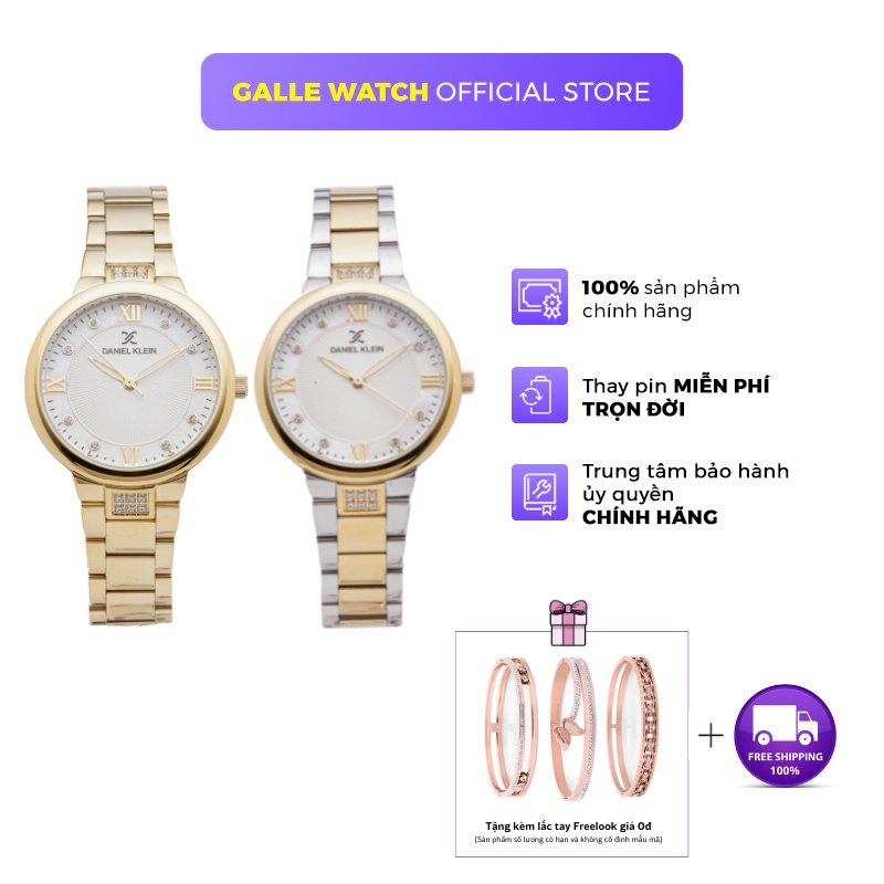Đồng hồ nữ Daniel Klein Watch DK.1.12548 mặt nhỏ đính đá, kính cứng chống xước, chống nước, dây thép đeo tay cao cấp