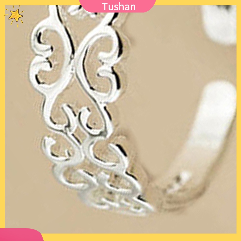 Nhẫn Hở Mạ Bạc Hình Trái Tim Rỗng Có Thể Điều Chỉnh Kích Cỡ