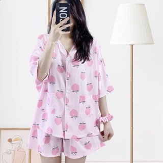 Bộ ngủ pijama nữ chất lụa mango hoạ tiết xinh xắn dễ thương freesize kèm dây buộc tóc scrunchies
