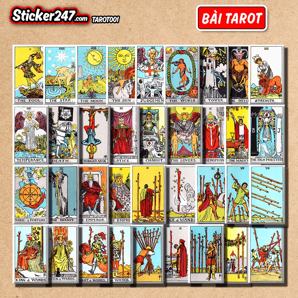 Sticker Bài Tarot Full bộ 78 lá 𝑭𝒓𝒆𝒆𝒔𝒉𝒊𝒑 hình dán decal chống nước, dán laptop, điện thoại, mũ bảo hiểm