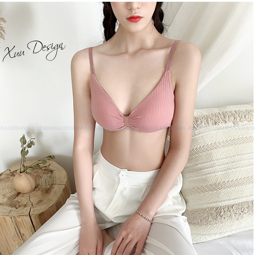 Áo lót nữ thắt nơ dây Xuu, chất liệu cotton không gọng đệm mỏng BR08