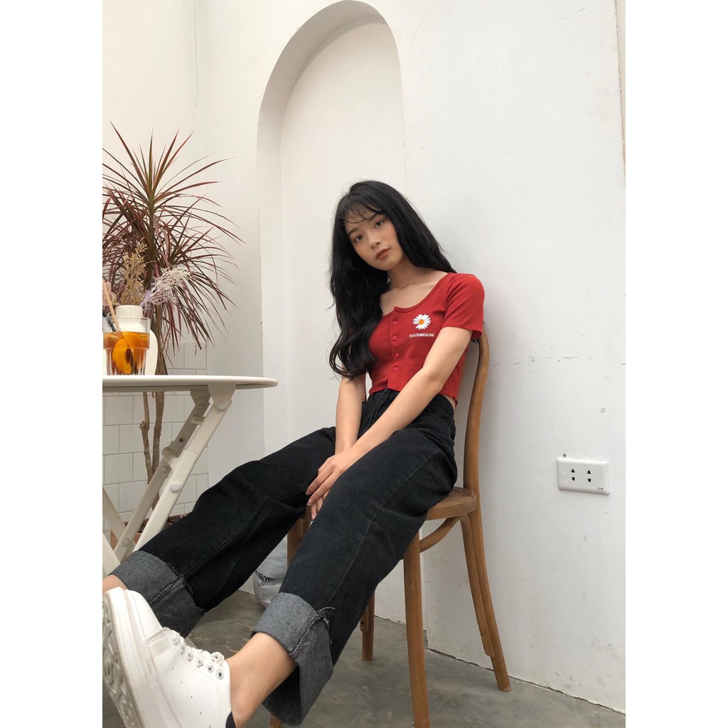 Áo Croptop Xinh Xắn form rộng dáng ôm kiểu đẹp tay ngắn thêu hoa cách điệu đi chơi cá tính nhiều màu SANMAY02-AO006 | BigBuy360 - bigbuy360.vn