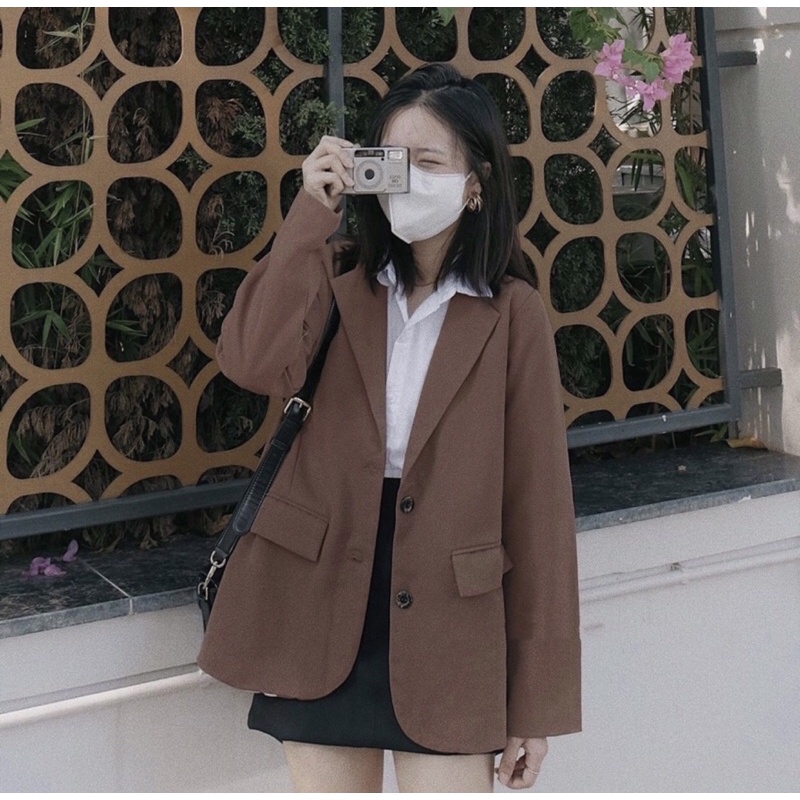 [Ảnh thật] Áo blazer màu choco nâu đất phong cách retro - Áo vest dáng rộng