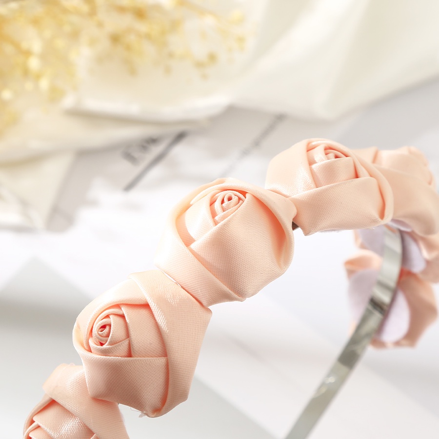 Băng Đô Cài Tóc Hình Hoa Hồng Bằng Satin Phong Cách Hàn Quốc Ngọt Ngào Cho Nữ